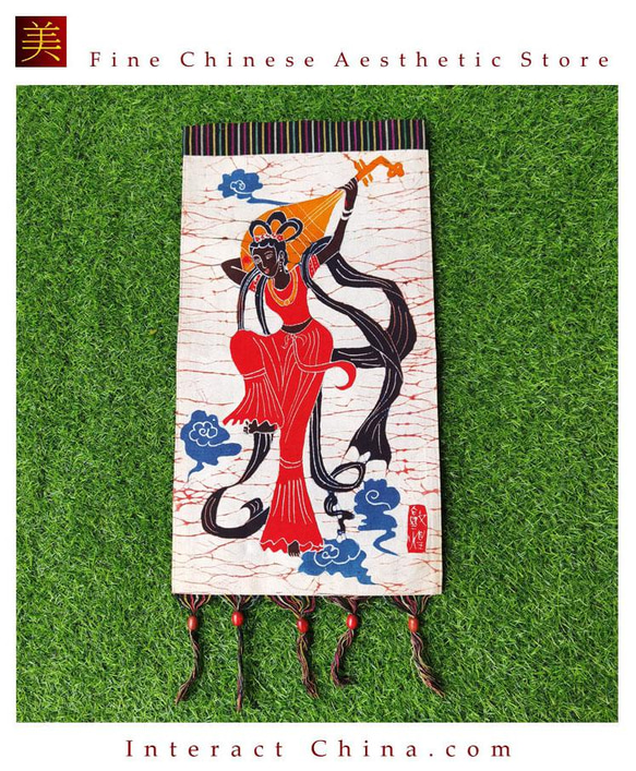 中国 バティック 民族トライバルアート ペインティング ３１x６１cm 漢民族 インテリア ルーム 装飾 #450 1枚目の画像