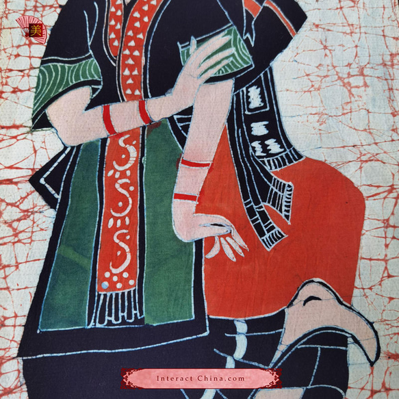 中国 バティック 民族トライバルアート ペインティング ３２x６０cm 漢民族 インテリア ルーム 装飾 #457 3枚目の画像