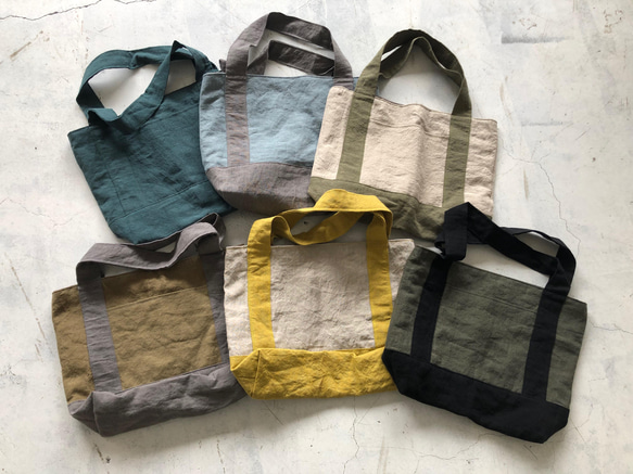 【春SALE】リネンのトートバッグ Belgiun linen25　"マチたっぷりのお散歩BAG” 2枚目の画像