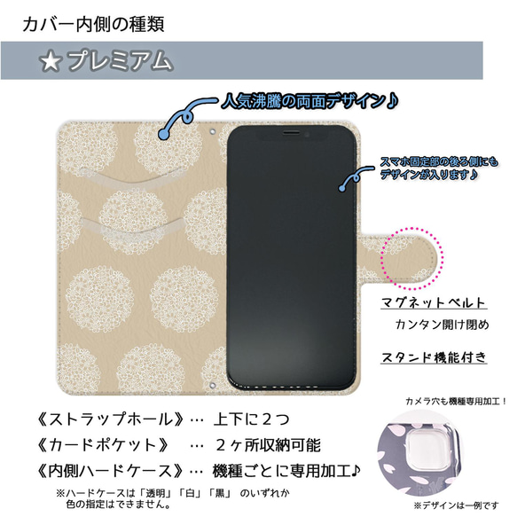 『紫陽花の花模様』iPhone/android♬ほぼ全機種対応 スマホケース 手帳型 あじさい くすみ 19枚目の画像