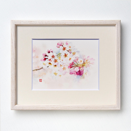 さくらの笑顔」水彩原画 一点物 額縁付き 特典付き ※Sold 絵画