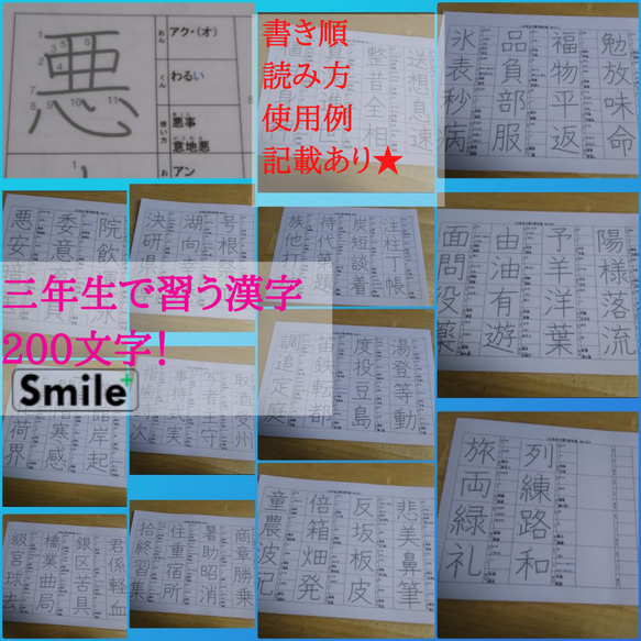 小学校中学年セット　繰り返しなぞれる漢字表　三年生＆四年生　書き順読み方使い方記載　消せるマーカー付き 4枚目の画像