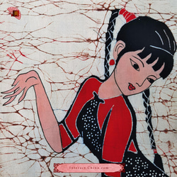 中国 バティック 民族トライバルアート ペインティング ３１x５９cm 漢民族 インテリア ルーム 装飾 #494 2枚目の画像