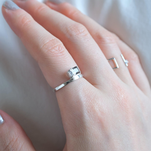 Rectangle ring ブラックルチルクォーツ 天然石シルバーリング