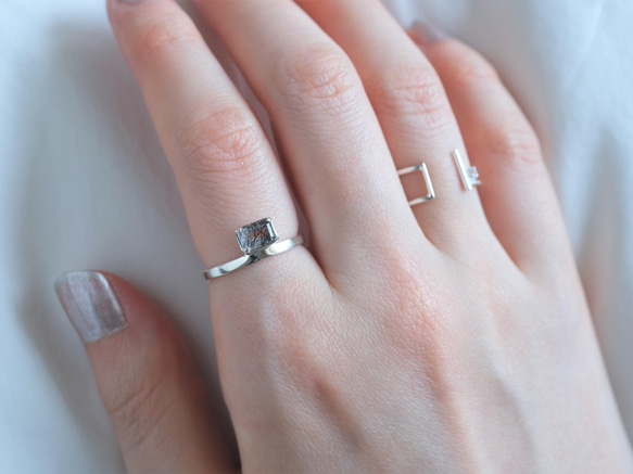 Rectangle ring　ブラックルチルクォーツ　天然石シルバーリング　silver925 3枚目の画像