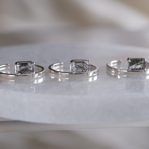 Rectangle ring ブラックルチルクォーツ 天然石シルバーリング