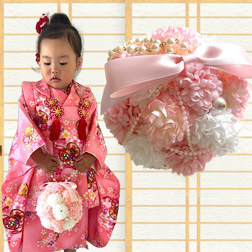 パールボールブーケ　桃色　マム　手鞠