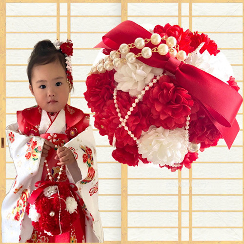 パールボールブーケ　赤色　マム　手鞠