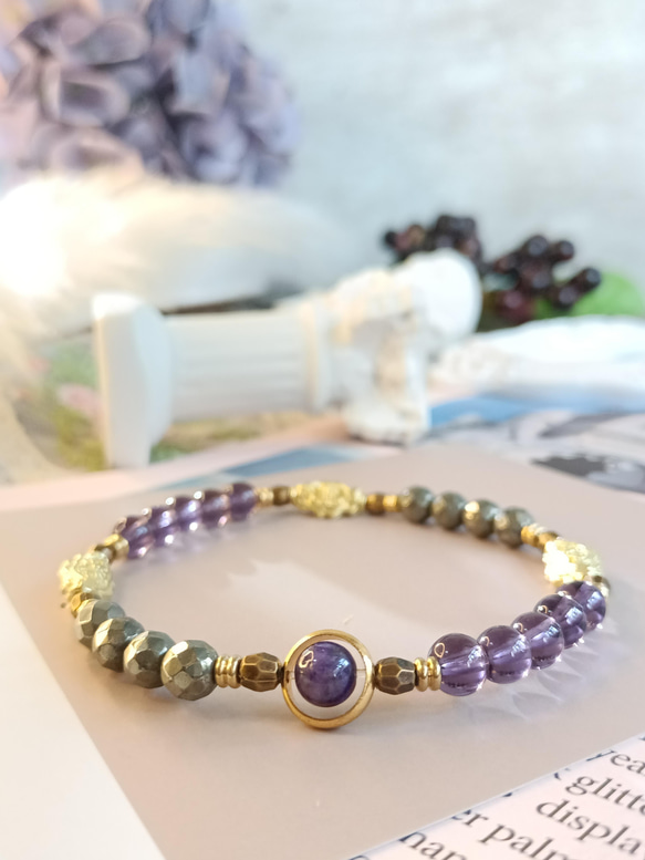 ブレスレットブレスレット＃Illusion＃Pyrite＃Amethyst＃Brass Accessories＃18k Flow 10枚目の画像