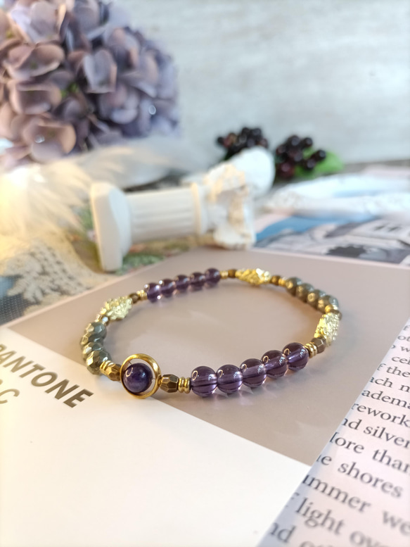 ブレスレットブレスレット＃Illusion＃Pyrite＃Amethyst＃Brass Accessories＃18k Flow 9枚目の画像