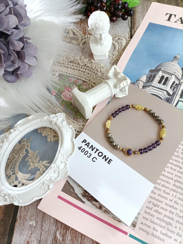 ブレスレットブレスレット＃Illusion＃Pyrite＃Amethyst＃Brass Accessories＃18k Flow 7枚目の画像