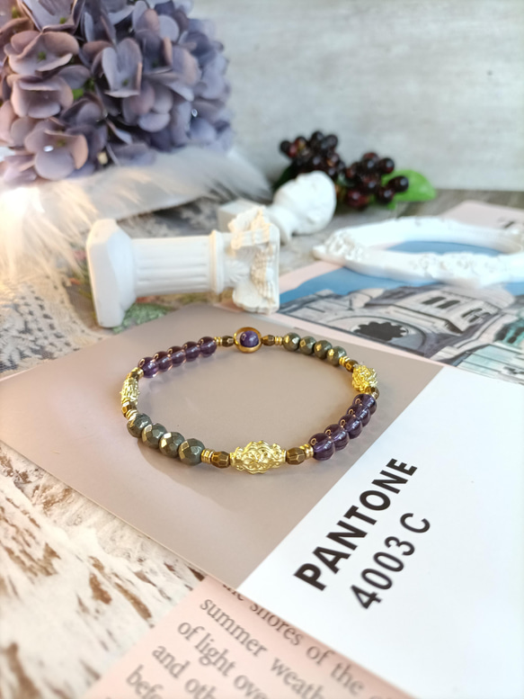 ブレスレットブレスレット＃Illusion＃Pyrite＃Amethyst＃Brass Accessories＃18k Flow 3枚目の画像