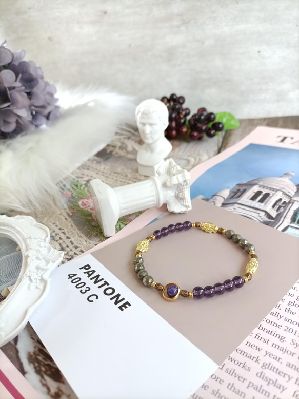 ブレスレットブレスレット＃Illusion＃Pyrite＃Amethyst＃Brass Accessories＃18k Flow 8枚目の画像