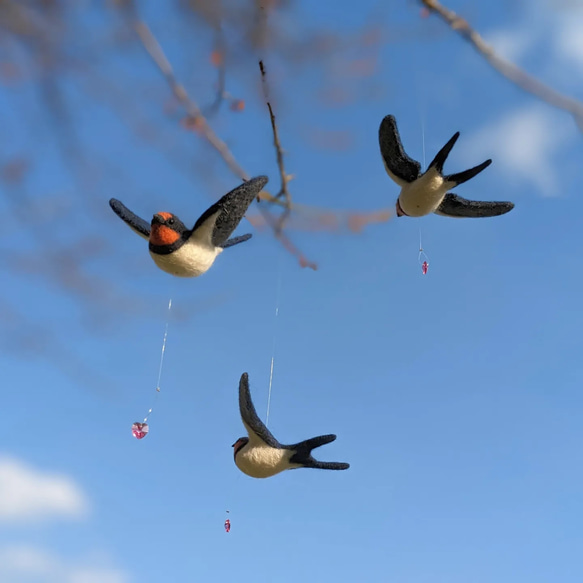 ツバメの親子】 ツバメ 羊毛フェルト 置物 野鳥 鳥 - AnkkA's