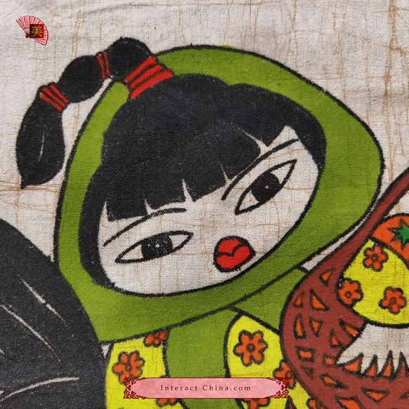 中国 バティック 民族トライバルアート ペインティング ４５x４９cm 漢民族 インテリア ルーム 装飾 #536B 2枚目の画像