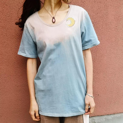 藍染め moon＆ainu organic tops  * 草木染めアイヌと月のカットソー　オーガニックtシャツ 1枚目の画像