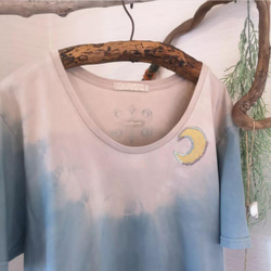 藍染め moon＆ainu organic tops  * 草木染めアイヌと月のカットソー　オーガニックtシャツ 5枚目の画像