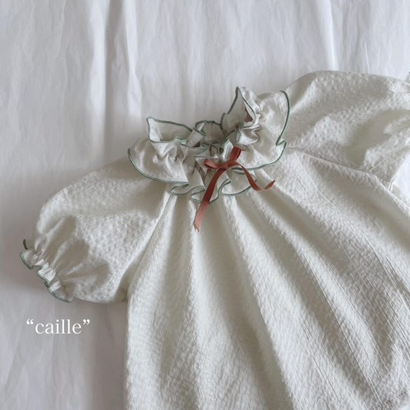 【サイズ限定】 “caille”  ブラウスライクなスモック　エッグシェル　110size  半袖　お誕生日 9枚目の画像