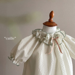 【サイズ限定】 “caille”  ブラウスライクなスモック　エッグシェル　110size  半袖　お誕生日 2枚目の画像