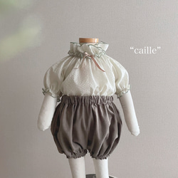 【サイズ限定】 “caille”  ブラウスライクなスモック　エッグシェル　110size  半袖　お誕生日 4枚目の画像