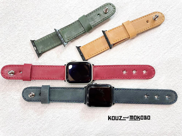 新的顏色！小星星 Apple Watch 皮革錶帶★Apple Watch 古董 Mostro 皮革 (AW220413) 第12張的照片