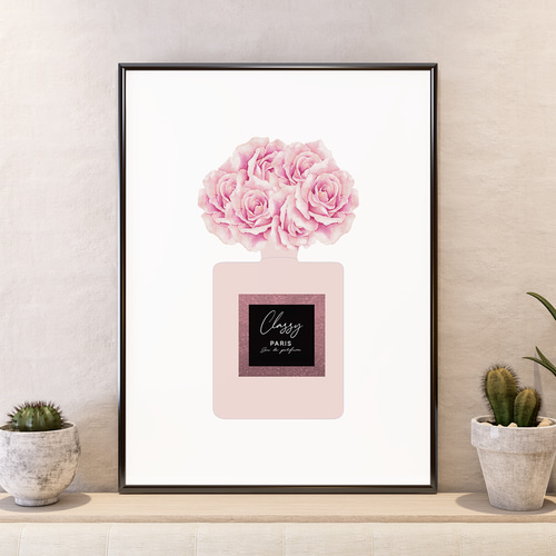 アートポスター パステルローズ 英文字アート 香水モチーフ エレガント