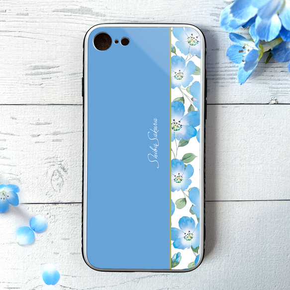 ネモフィラのガラススマホケース（スカイブルー）iphone17e iphone16e