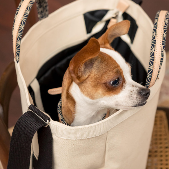 【 愛犬お散歩旅行】鼻緒のトートバッグ/L ★麻葉と市松の和柄★ソフトな握り心地です。普段使い！× HaNaRaLa 8枚目の画像