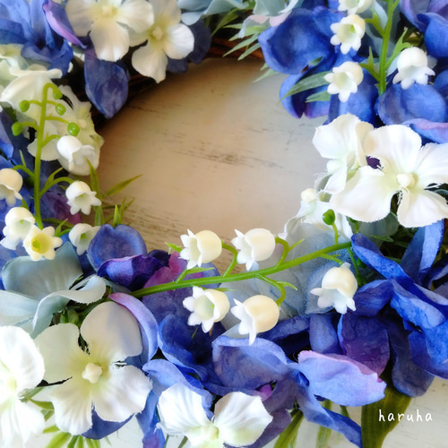 紫陽花とすずらんの初夏の彩りリース アーティフィシャルフラワー