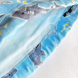 20×15   巾着  コップ袋   サメ　　海　スカイブルー　魚 4枚目の画像