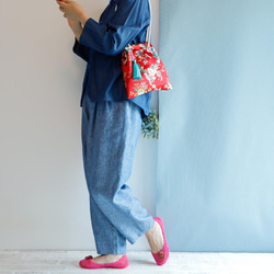 休閒氣球褲-藍色亞麻 適合在家或外出時使用◎ 第14張的照片