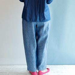 休閒氣球褲-藍色亞麻 適合在家或外出時使用◎ 第8張的照片