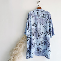 淺藍浪漫夏季樹蔭 古著絲質夏威夷襯衫上衣 vintage Aloha Shirt 第10張的照片