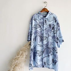 淺藍浪漫夏季樹蔭 古著絲質夏威夷襯衫上衣 vintage Aloha Shirt 第8張的照片