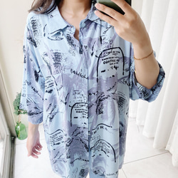 淺藍浪漫夏季樹蔭 古著絲質夏威夷襯衫上衣 vintage Aloha Shirt 第4張的照片
