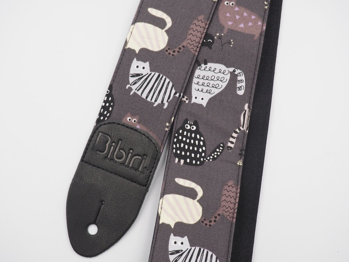 猫 帆布ギターストラップ／灰 楽器・アクセサリ Bibiri 通販