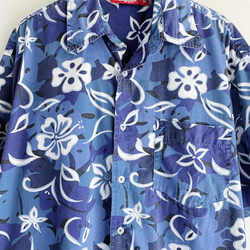湖水藍洗舊花圖紋 古著棉質夏威夷襯衫上衣 vintage Aloha Shirt 第7張的照片
