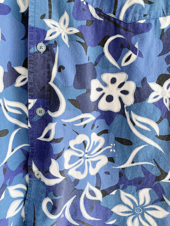 湖水藍洗舊花圖紋 古著棉質夏威夷襯衫上衣 vintage Aloha Shirt 第9張的照片