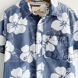 hollister 灰藍印花 古著棉質夏威夷襯衫上衣vintage Aloha Shirt 第9張的照片