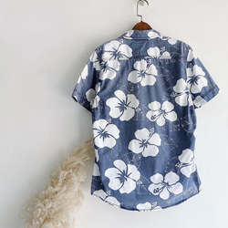 hollister 灰藍印花 古著棉質夏威夷襯衫上衣vintage Aloha Shirt 第8張的照片