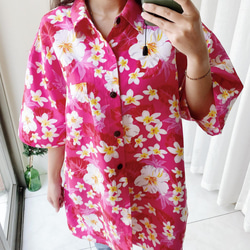 桃粉青澀戀愛春夏 古著滑布夏威夷襯衫上衣 vintage Aloha Shirt 第9張的照片