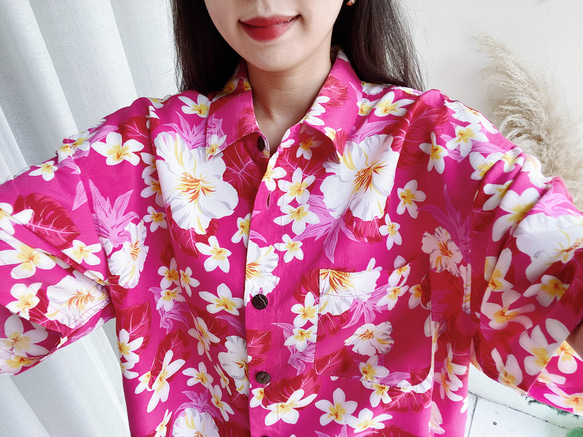 桃粉青澀戀愛春夏 古著滑布夏威夷襯衫上衣 vintage Aloha Shirt 第10張的照片