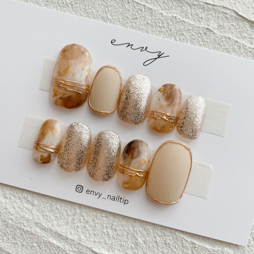 ネイルチップ 現品オーダー 量産型 秋ネイル 韓国 ベージュ フレンチ