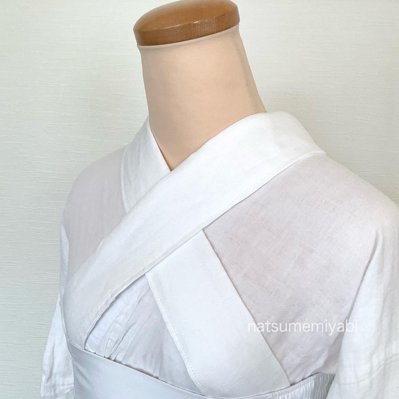 ◇楽ちん綺麗なナツメミヤビのうそつき衿（リネンWH）着付け師考案・襦袢いらず・夏着物・浴衣に最適 4枚目の画像