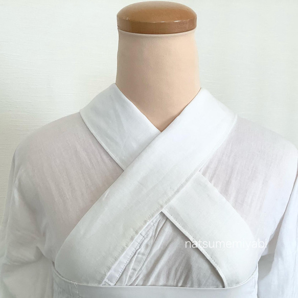 ◇楽ちん綺麗なナツメミヤビのうそつき衿（リネンWH）着付け師考案・襦袢いらず・夏着物・浴衣に最適 3枚目の画像