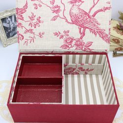 【受注制作】カルトナージュ♪　フランス製 リネン生地　２段ツールボックス / 裁縫箱 （メザンジュ/レッド） 5枚目の画像