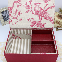 【受注制作】カルトナージュ♪　フランス製 リネン生地　２段ツールボックス / 裁縫箱 （メザンジュ/レッド） 6枚目の画像