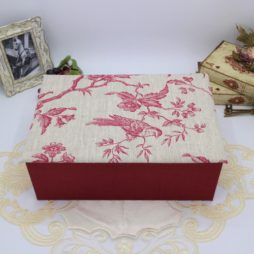 受注制作】カルトナージュ♪ フランス製 リネン生地 2段ツール