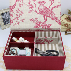 【受注制作】カルトナージュ♪　フランス製 リネン生地　２段ツールボックス / 裁縫箱 （メザンジュ/レッド） 8枚目の画像