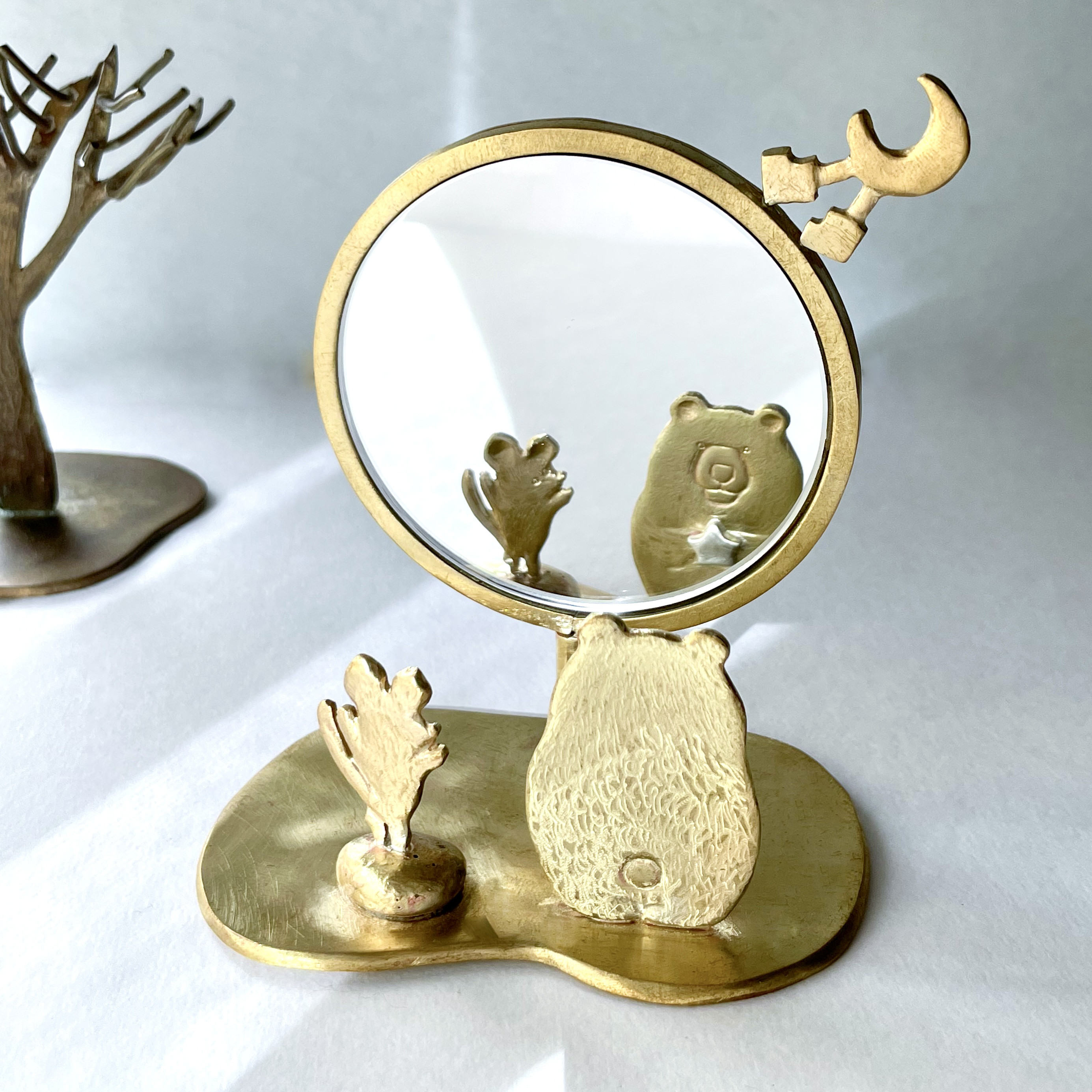 受注制作「月夜のできごと。」小さな鏡の置き物　真鍮